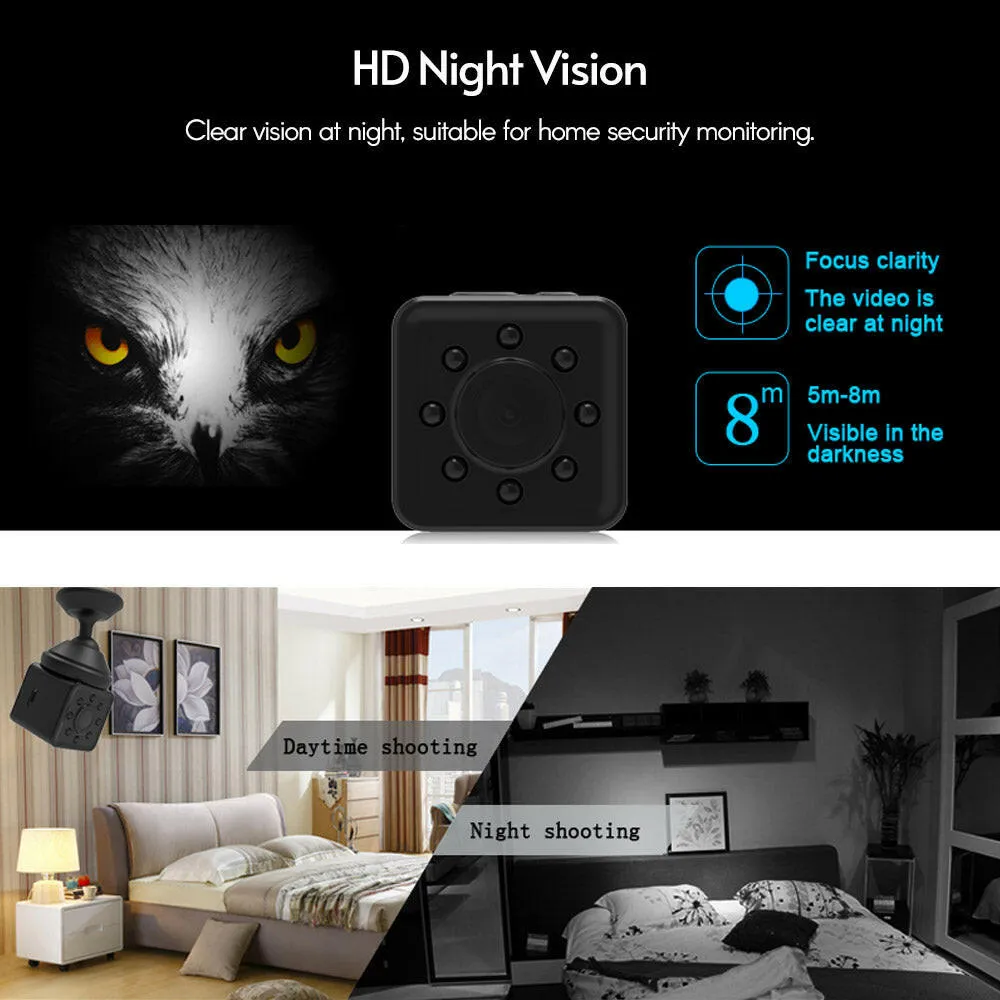 1080P 30FPS  Mini Camera Video Cam Camcorder Nanny Cam 155° Wide Angle IR Night Viewing Motion Detection 32GB Extended Memory for Baby Household Indoor Monitor