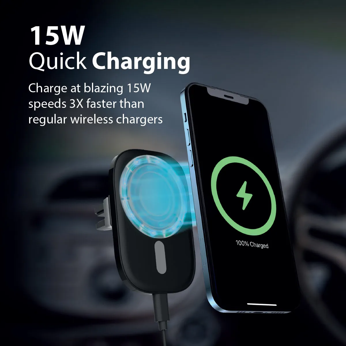 15W Magnetic Wireless Charging Car Mount