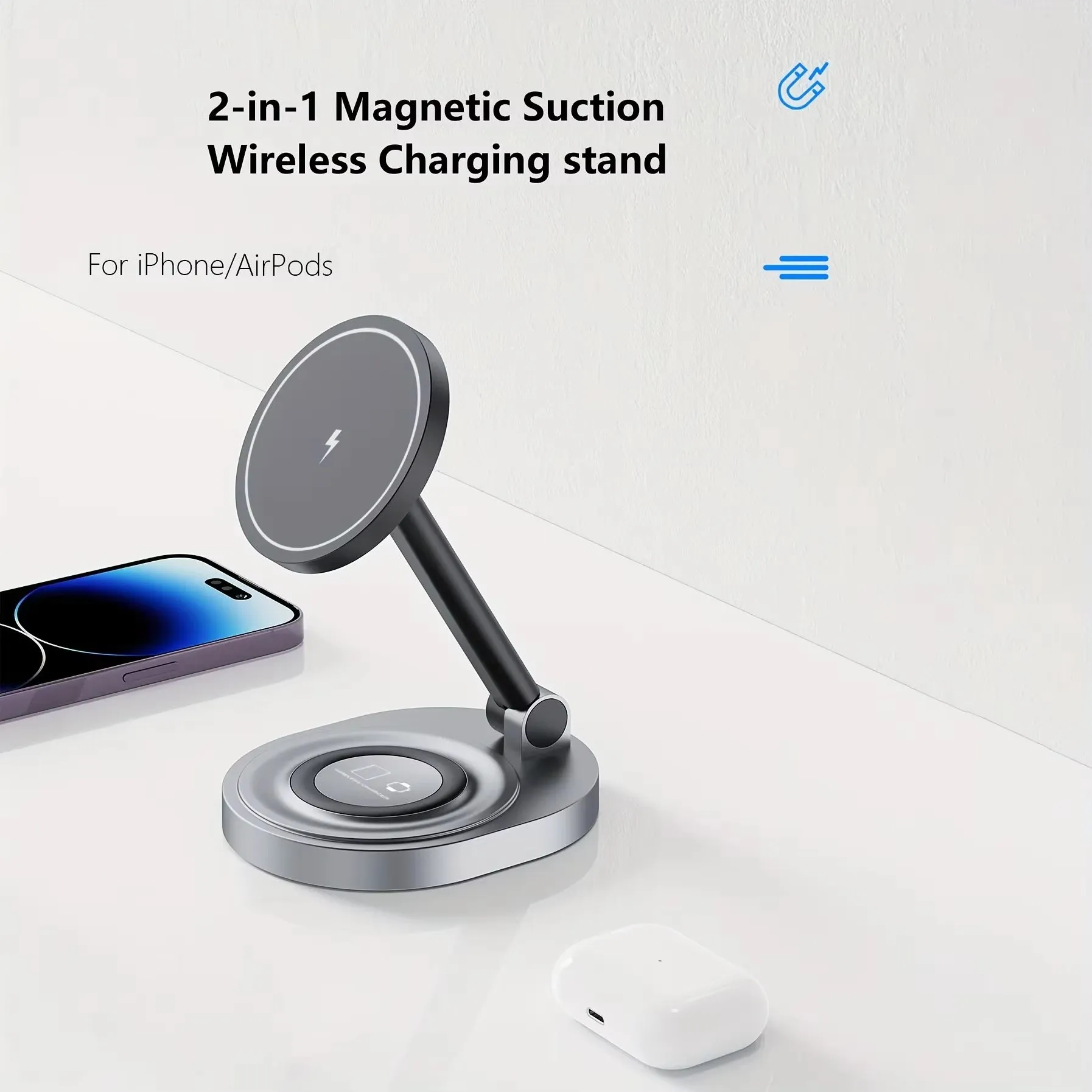 2 in 1 Magnetic Wireless Charger Stand Pad for Iphone 15 14 13 12 11 Pro Max 11 X Apple Watch Airpods Fast Charging Dock Station