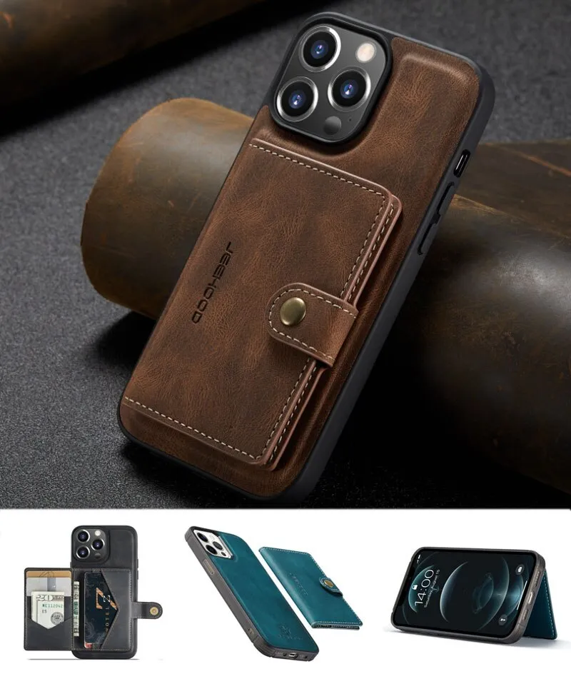 2in1 Magnetic Removable Wallet PU Leather Phone Cases For iPhone