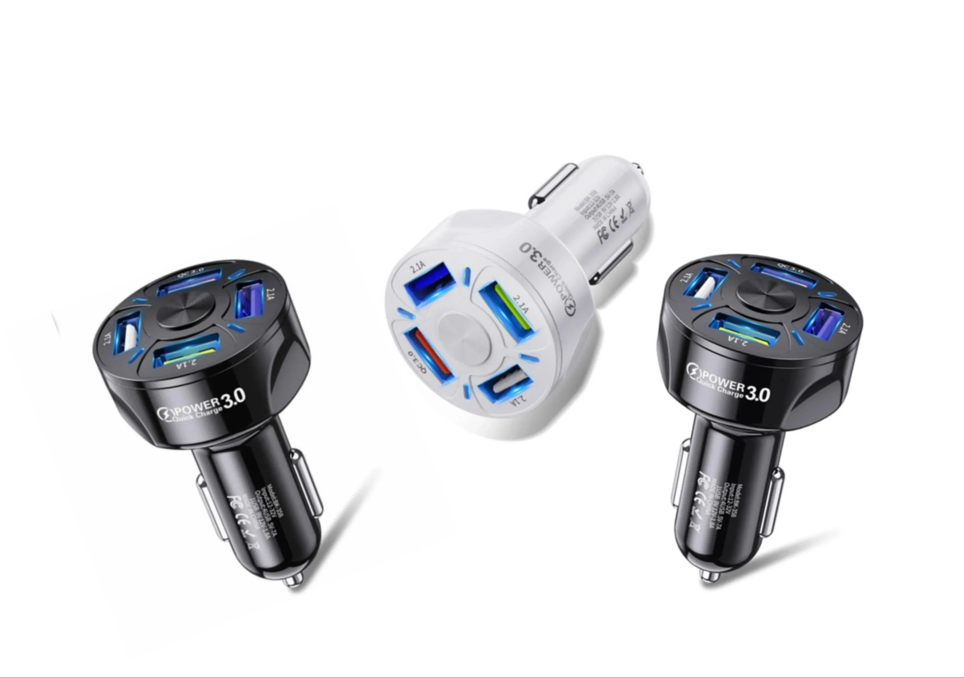 4 Port LED Car Charger 3-Pack!