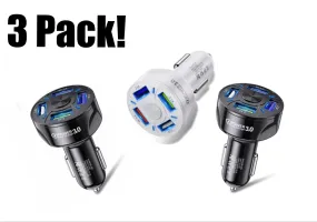 4 Port LED Car Charger 3-Pack!