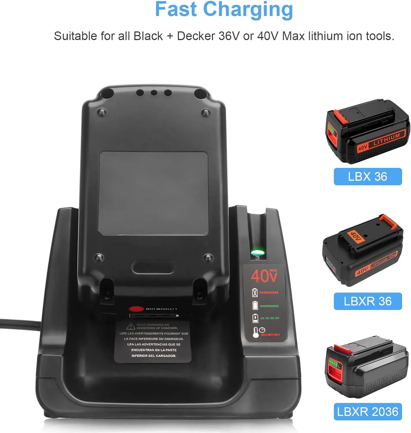 40V MAX 36V LCS40 LCS36 Battery Charger for Black Decker LBX2040 LBXR36 LBXR2036 LST540 LCS1240 LBX1540 LST136 36V 40V Max Lithium Battery Charger