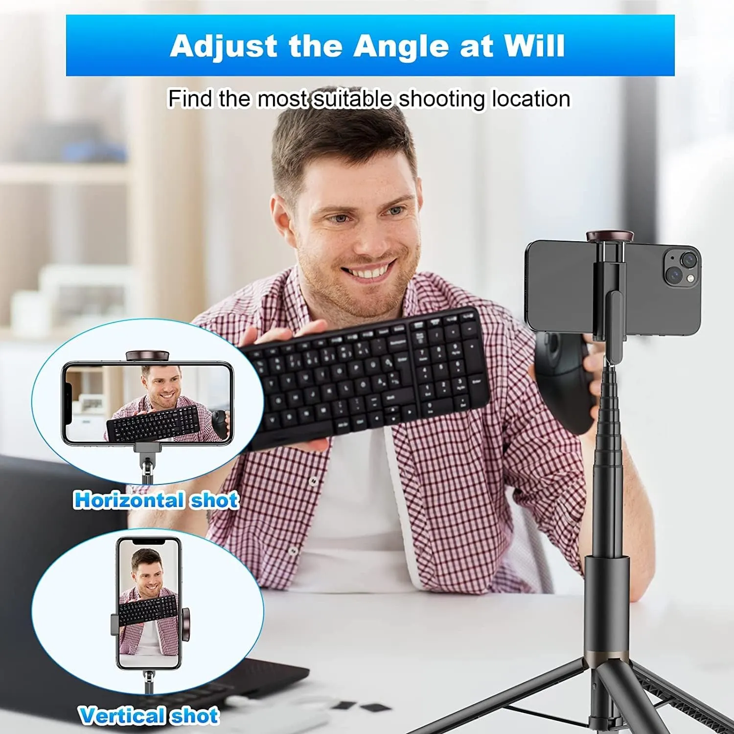 60" Cell Phone Selfie Stick Tripod Smartphone Tripod Stand All-in-1 with Integrated Wireless Remote