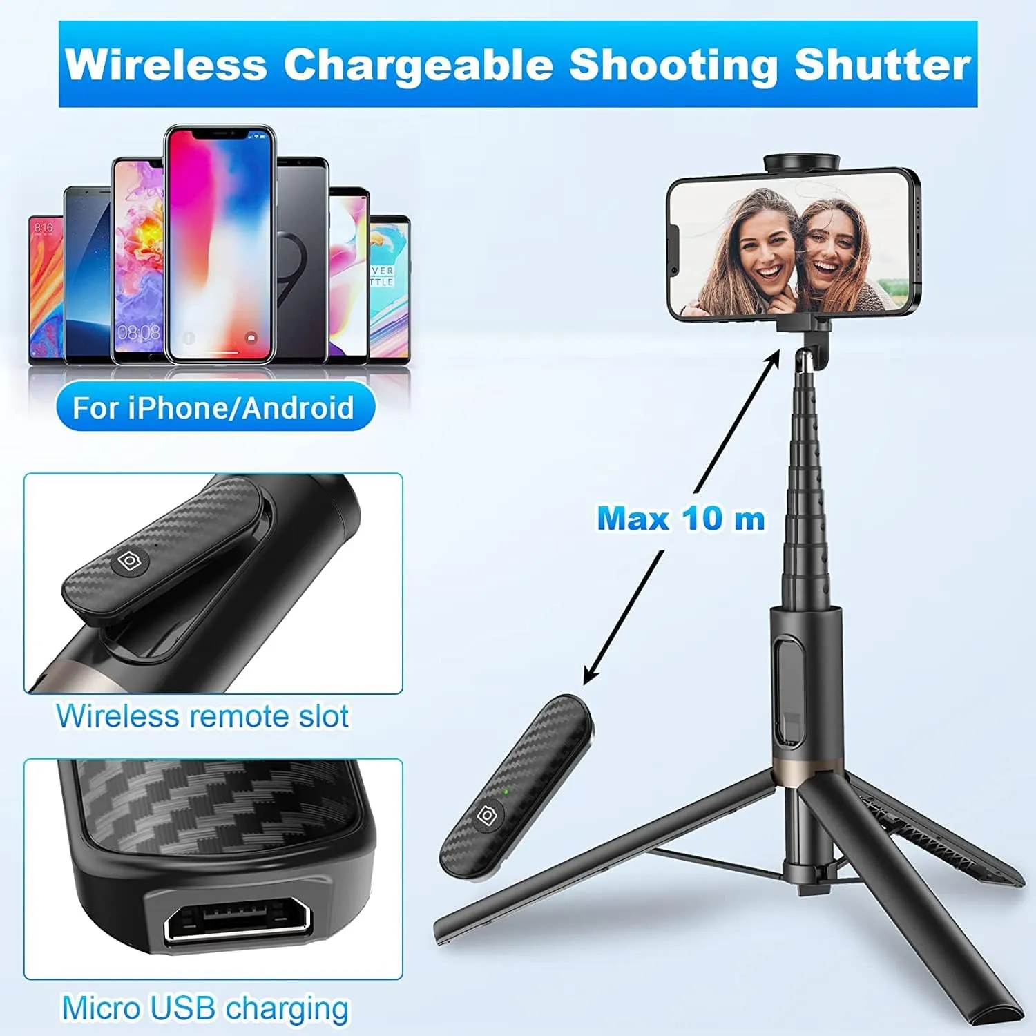 60" Cell Phone Selfie Stick Tripod Smartphone Tripod Stand All-in-1 with Integrated Wireless Remote