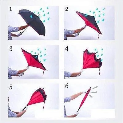 6211 Plain design Windproof Upside Down Reverse Umbrella with C-Shaped Handle