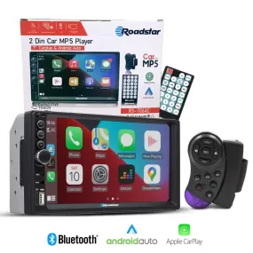 7 Inch Roadstar MP5 Double Din With Apple Carplay & Android Auto   Steering Wheel Control Remote