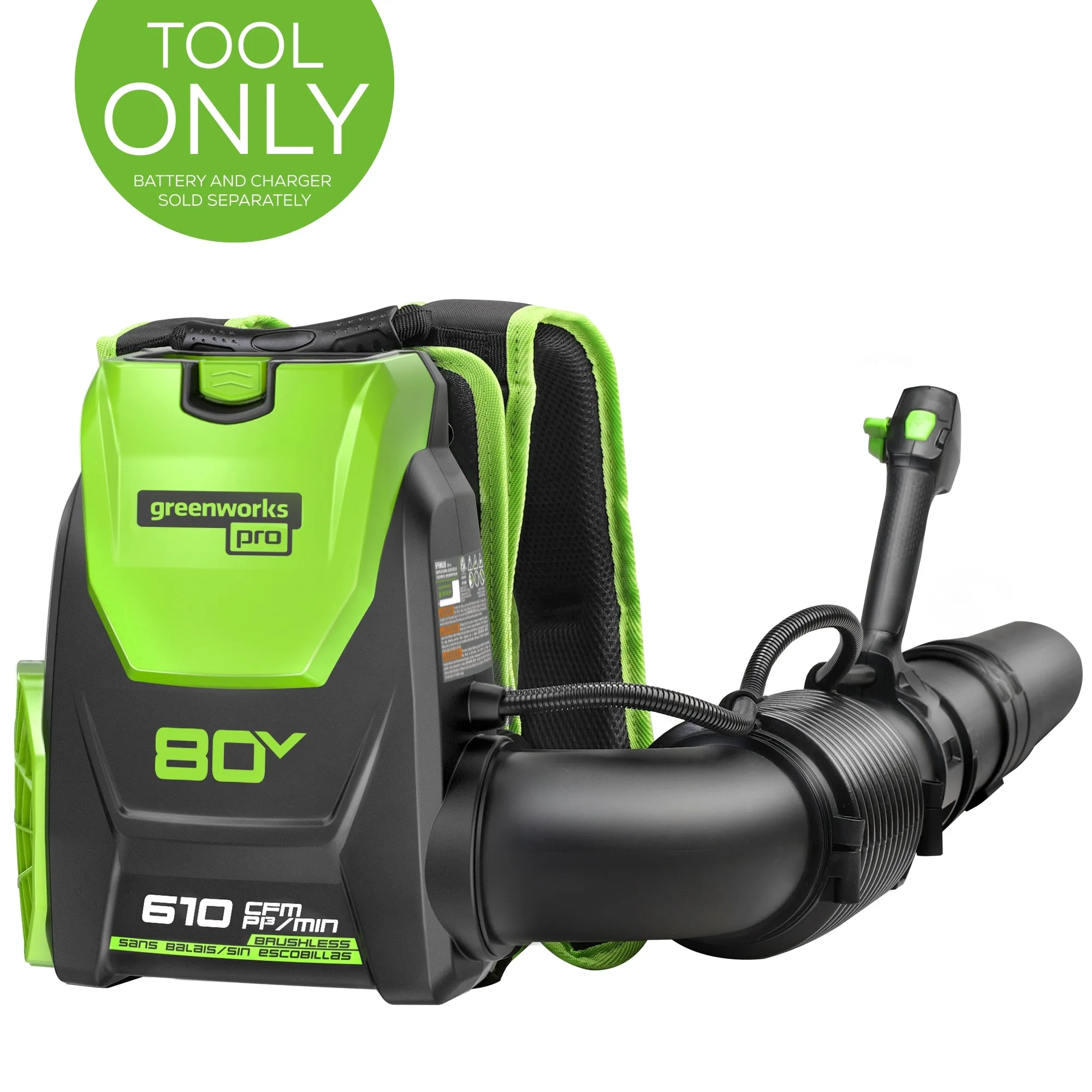 80V 610 CFM Cordless Battery Backpack Blower (Tool Only)