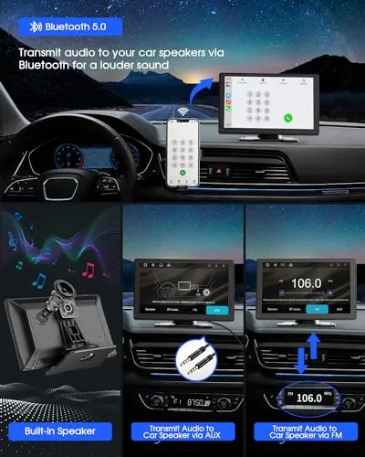 9'' Wireless Apple Carplay Screen for Car & Android Auto with 4K Dash Cam, Portable Car Stereo, 1080P Backup Camera, GPS Navigation, Car Audio Receivers Bluetooth, Mirror Link, Voice Control