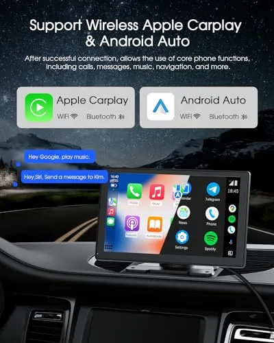 9'' Wireless Apple Carplay Screen for Car & Android Auto with 4K Dash Cam, Portable Car Stereo, 1080P Backup Camera, GPS Navigation, Car Audio Receivers Bluetooth, Mirror Link, Voice Control