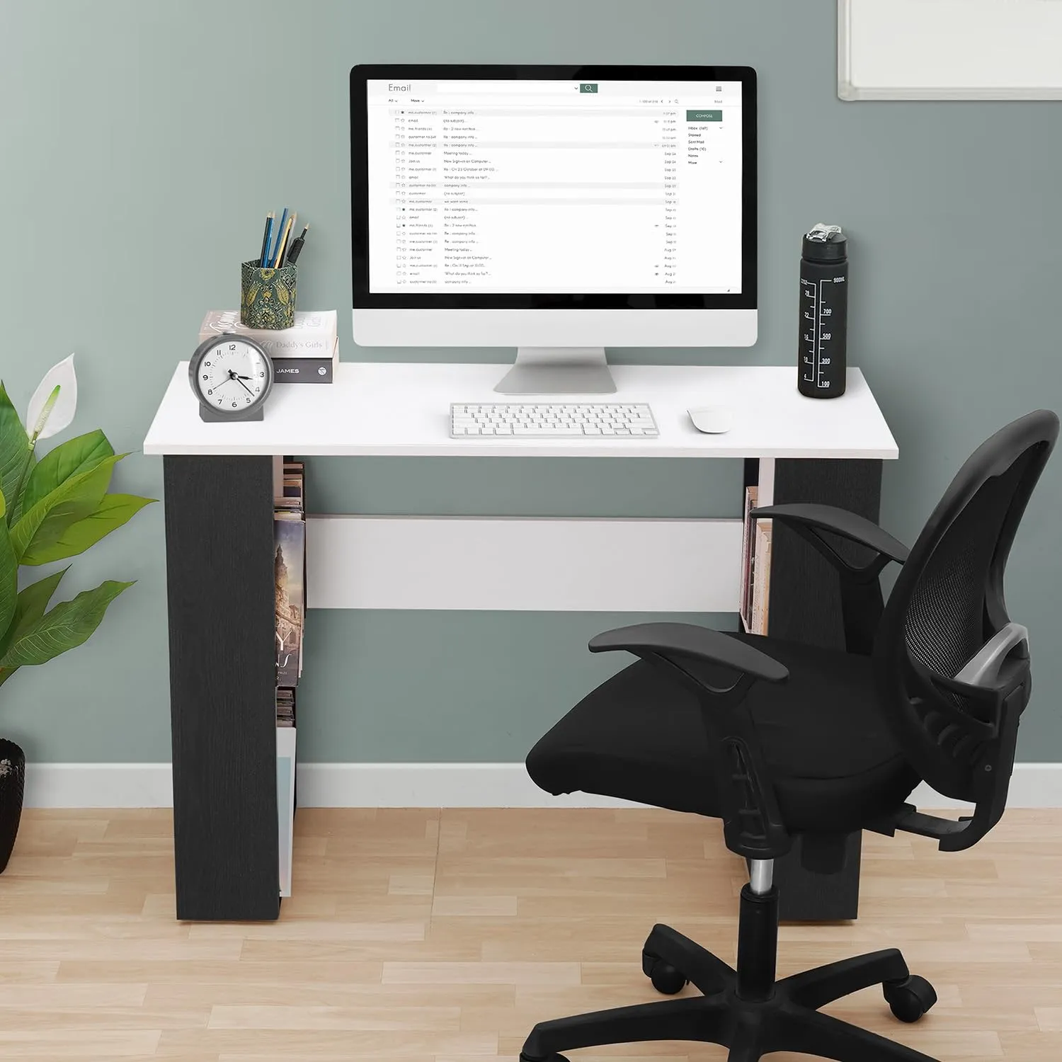 ABOUT SPACE Study Table for Students - Adults Work Table for Home Office with Storage Computer Table | Writing | Workstation | Multipurpose DIY Desk (Black Mahogany & White - L 105 x B 45 x H 75cm)