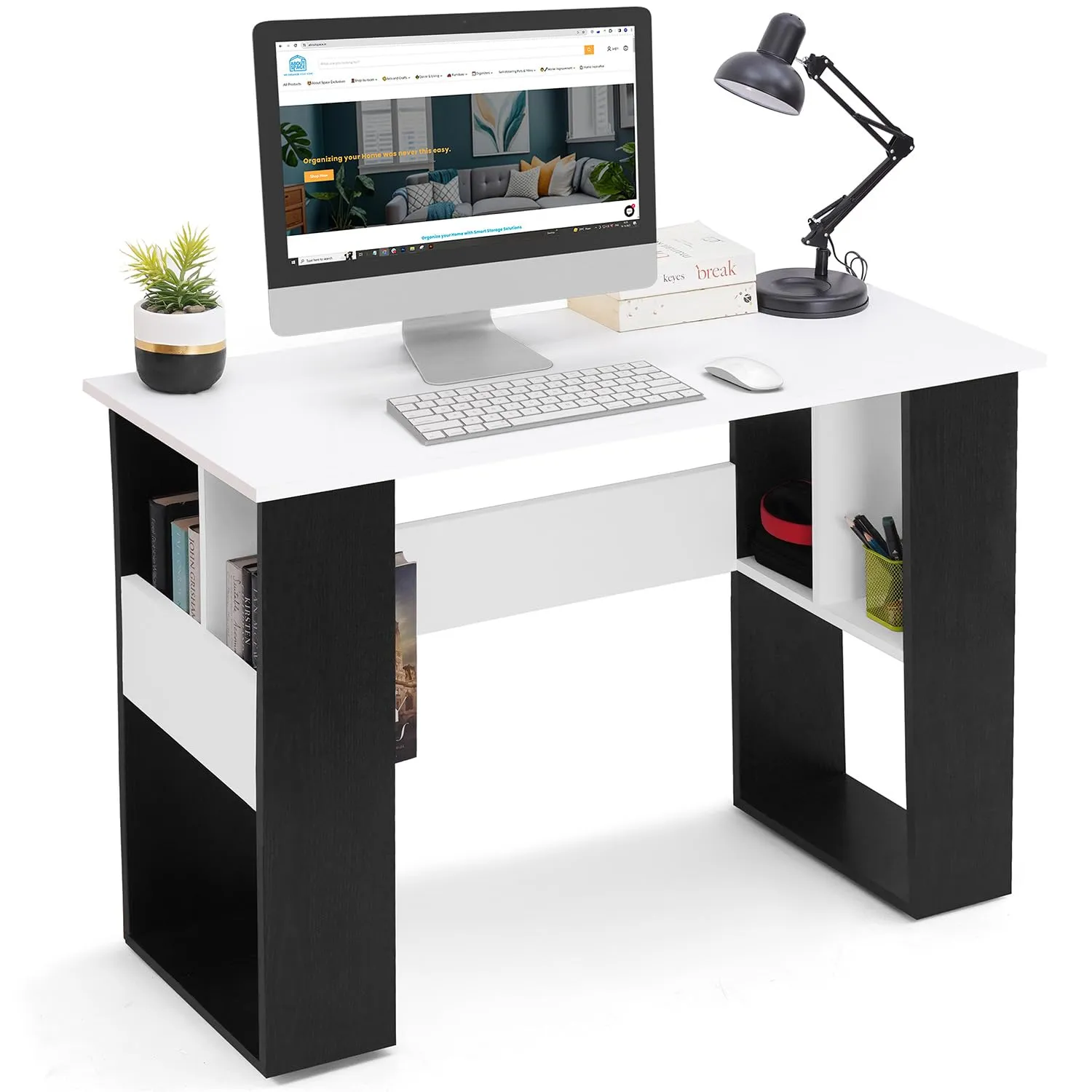 ABOUT SPACE Study Table for Students - Adults Work Table for Home Office with Storage Computer Table | Writing | Workstation | Multipurpose DIY Desk (Black Mahogany & White - L 105 x B 45 x H 75cm)