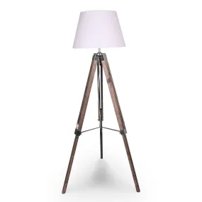 Adjustable Solid Wood Tripod Floor Lamp, White Shade