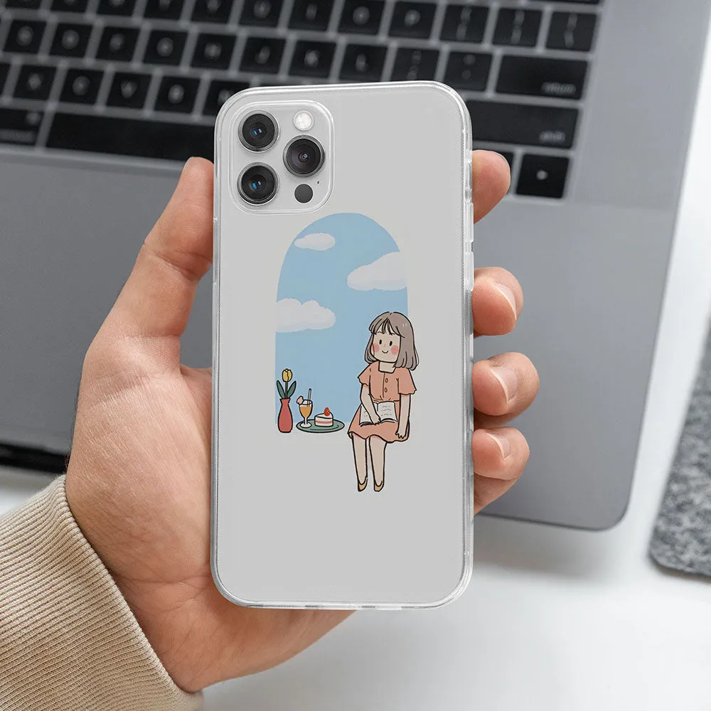 Aesthetic Girl with Book & Snacks Printed Silicone case