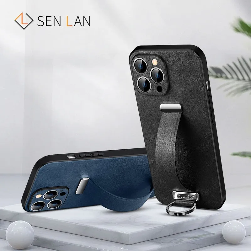 Anti-drop Belt Loop Holder Leather Phone Case With Wristband Bracket For iPhone