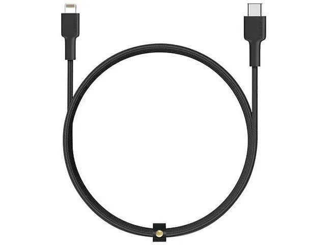 Aukey Impulse MFI Braided Nylon USB C To Lightning Cable, 1.2 M, Black