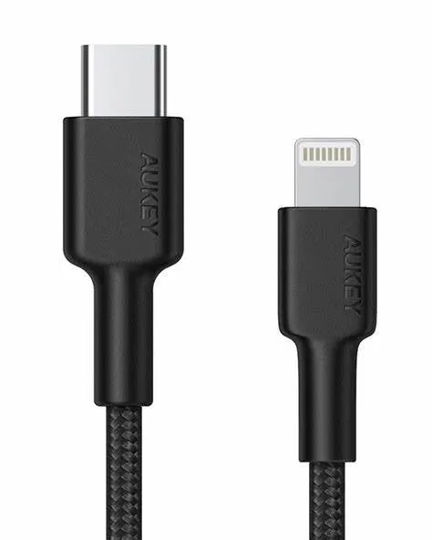 Aukey Impulse MFI Braided Nylon USB C To Lightning Cable, 1.2 M, Black