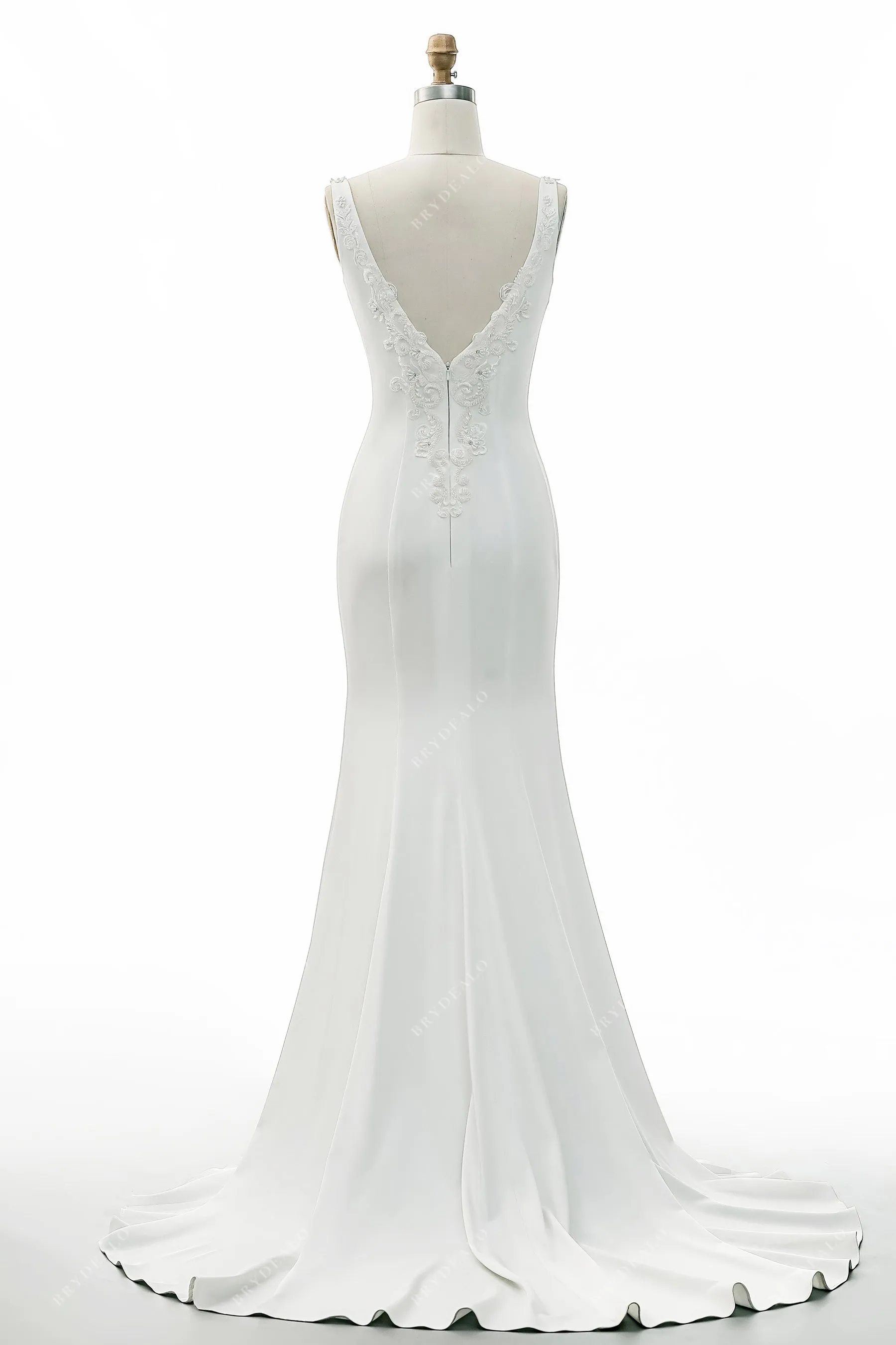 Beaded Lace Strap V Neckline Sexy High Slit Wedding Gown