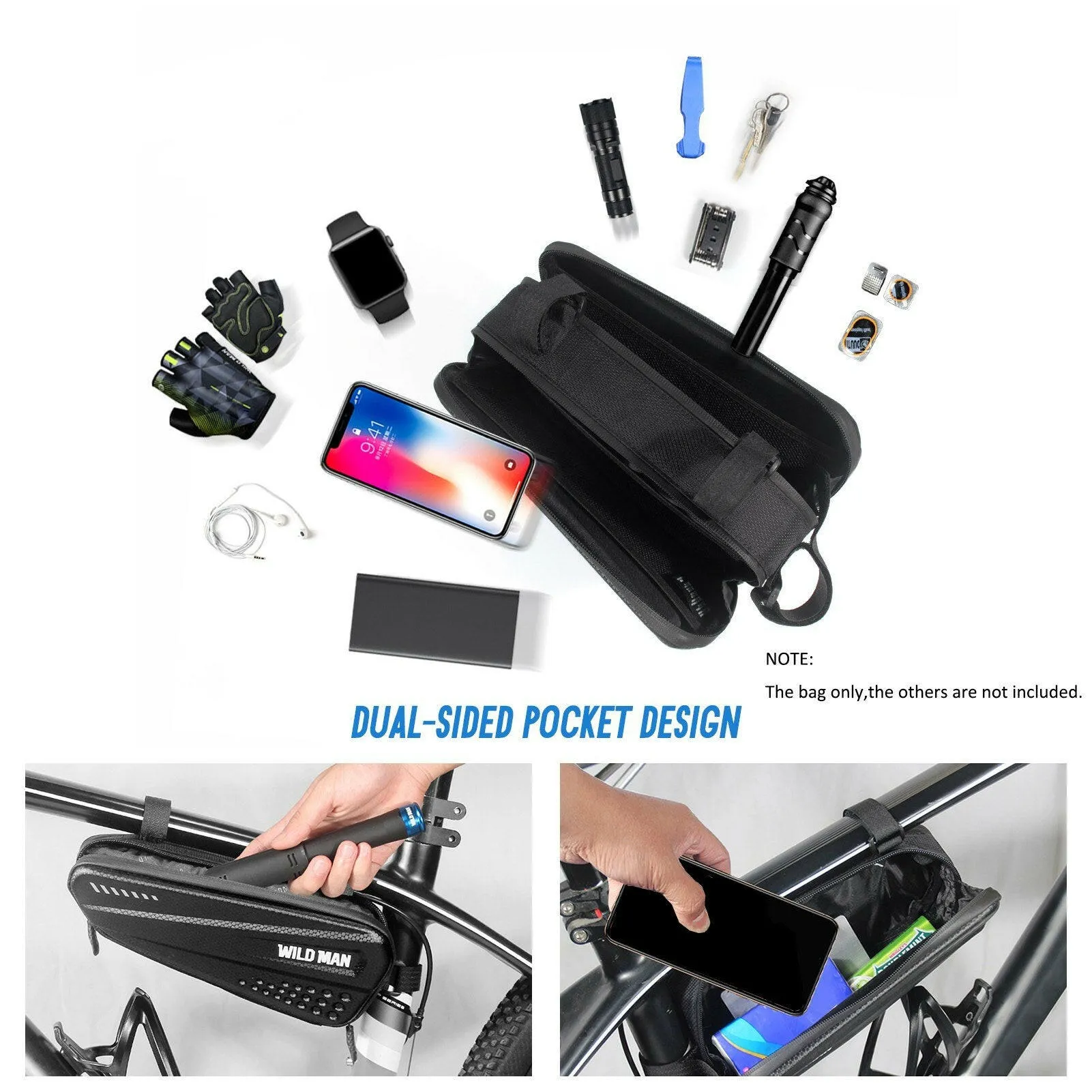 Bicycle Top Tube Bag Waterproof Hard Shell Bicycle Frame Bag Road Mountain Bike Storage Case Cycling Pouch Bicycle Accessories