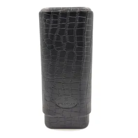 Black Crocodile leather Two Finger 60 Ring Cigar Case.