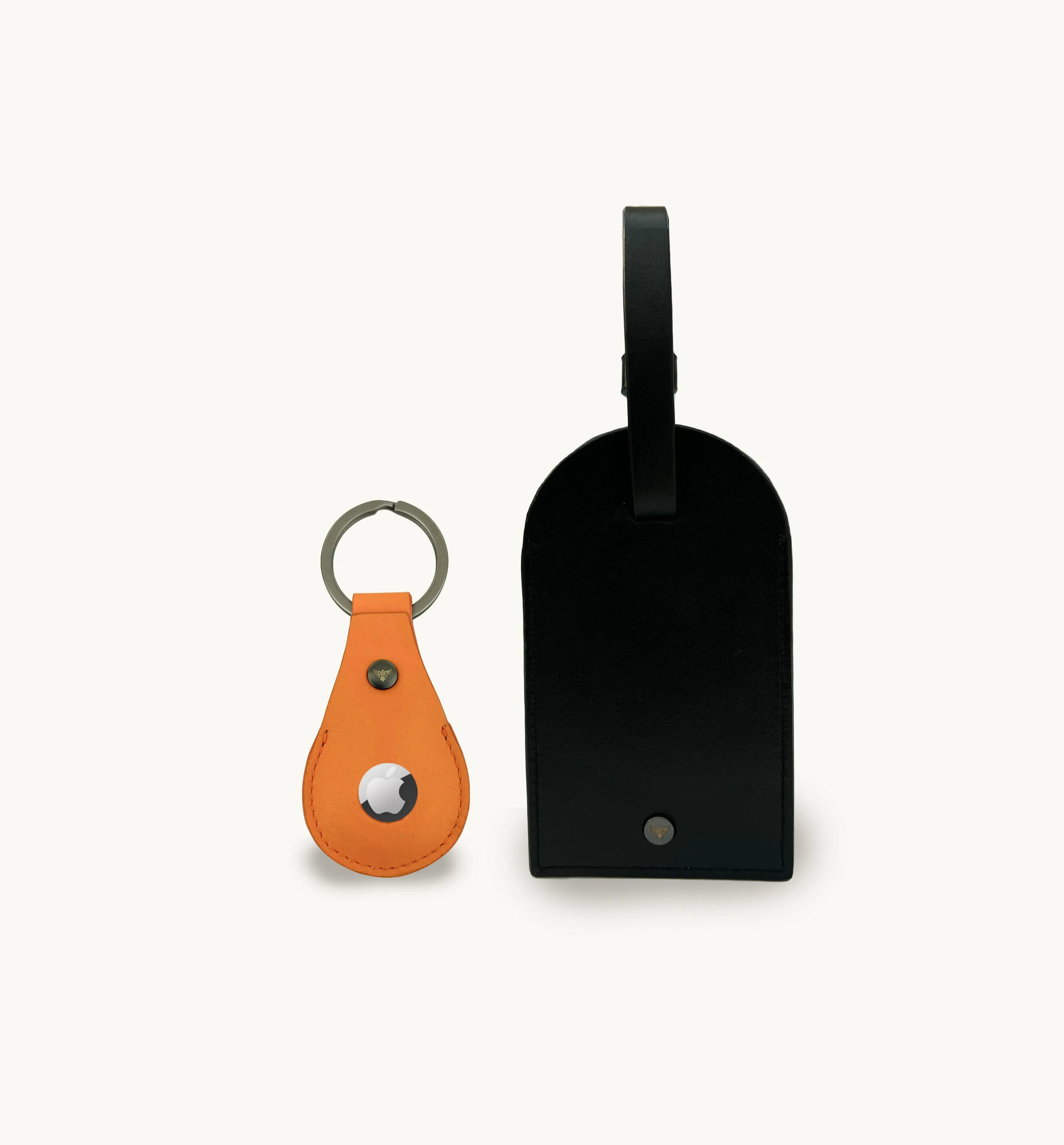 Black Leather Luggage Tag and Orange AirTag Gift Set