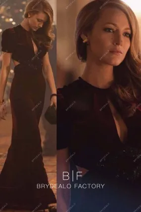 Blake Lively Vintage Burgundy Velvet Evening Dress Age-of-Adaline Film