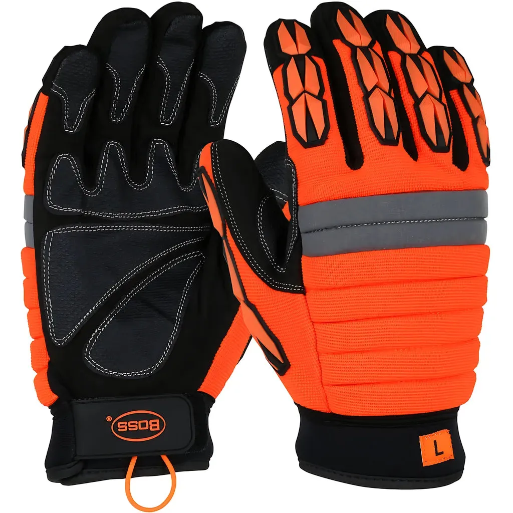 Boss 1JM6502X Miners' Mechanic Synthetic Leather Palm with PVC Patches, Foam Padded and TPR Finger Protection - Insulated & Waterproof