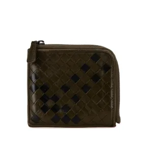 Bottega Veneta Leather Coin Case Khaki Black