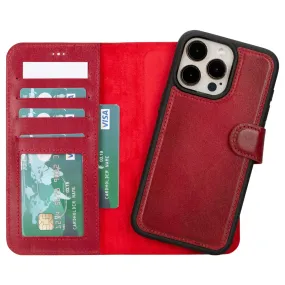 Burnished Red Leather iPhone 15 Pro Max Wallet Case