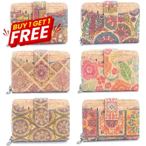 BUY 1 GET 1 FREE: Short Natural Cork Women's Printed Wallet with Card Holder BAGD-499-6