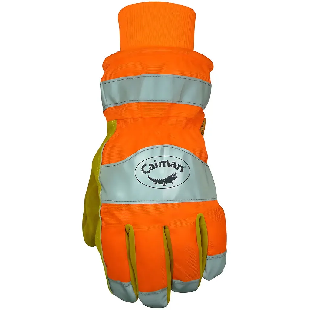 Caiman 1353-6 Premium Split Cowhide Leather Palm Glove with Hi-Vis Water Resistant Fabric Back - Heatrac Insulation