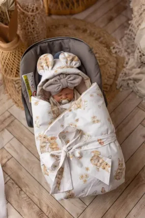 Car Seat Blanket - Velvet & Cotton - Bunnies in Daisies