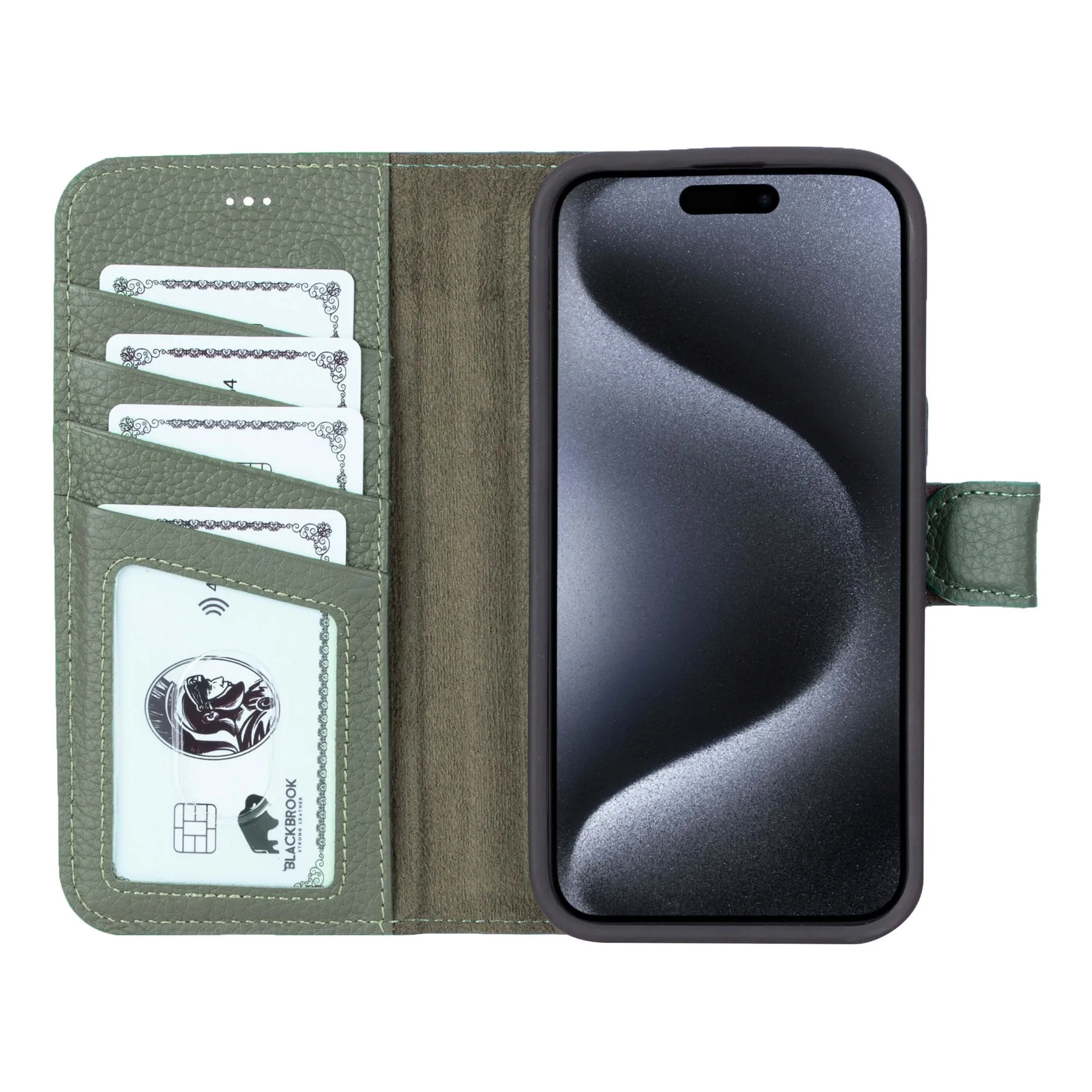 Carter iPhone 15 Pro Max Wallet Case, Pebble Green