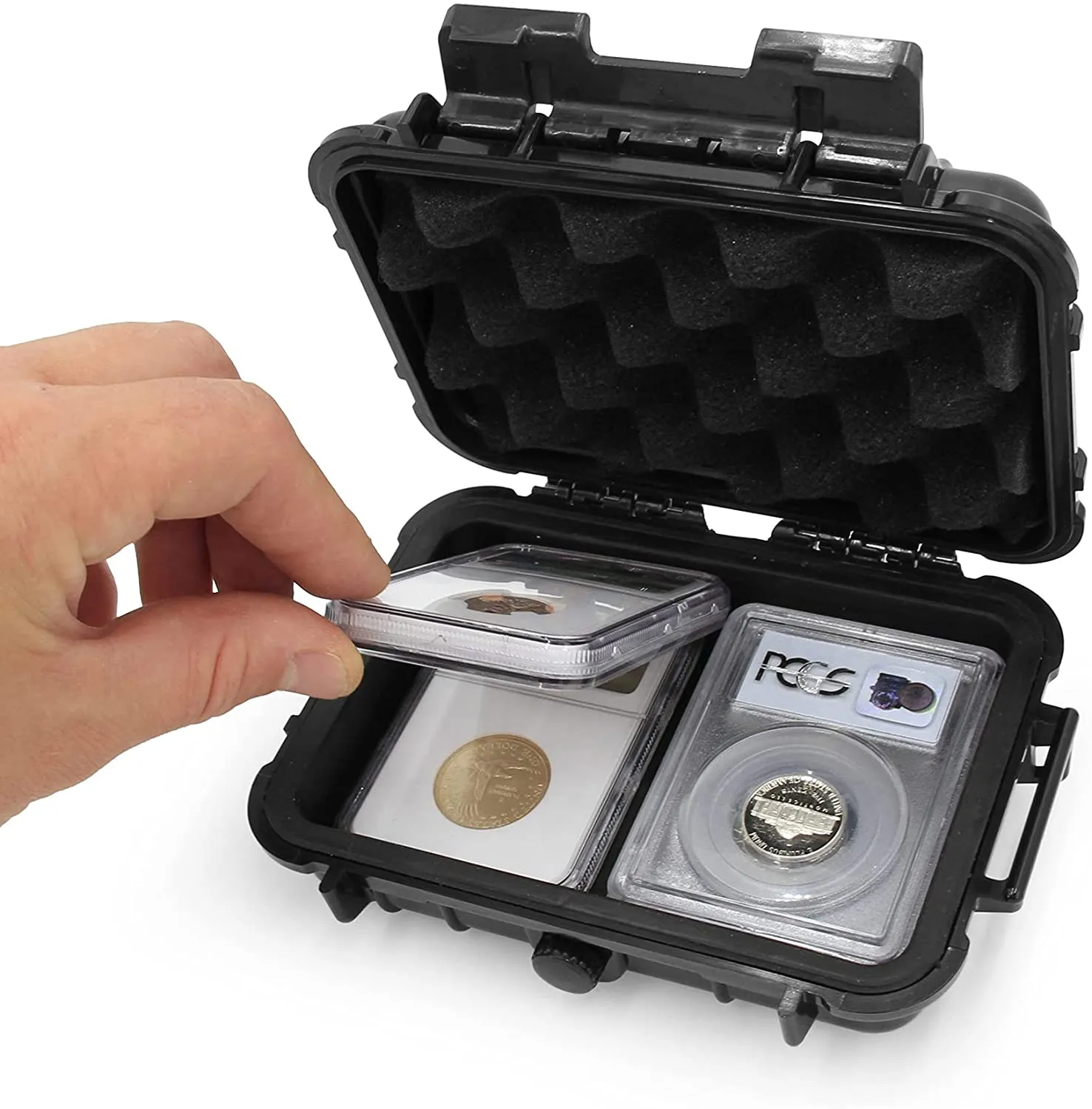 CASEMATIX Graded Coin Case Compatible with 4 PCGS or NGC Coin Slabs, Waterproof Graded Slab Coin Storage Box with Impact Absorbing Foam - Case Only