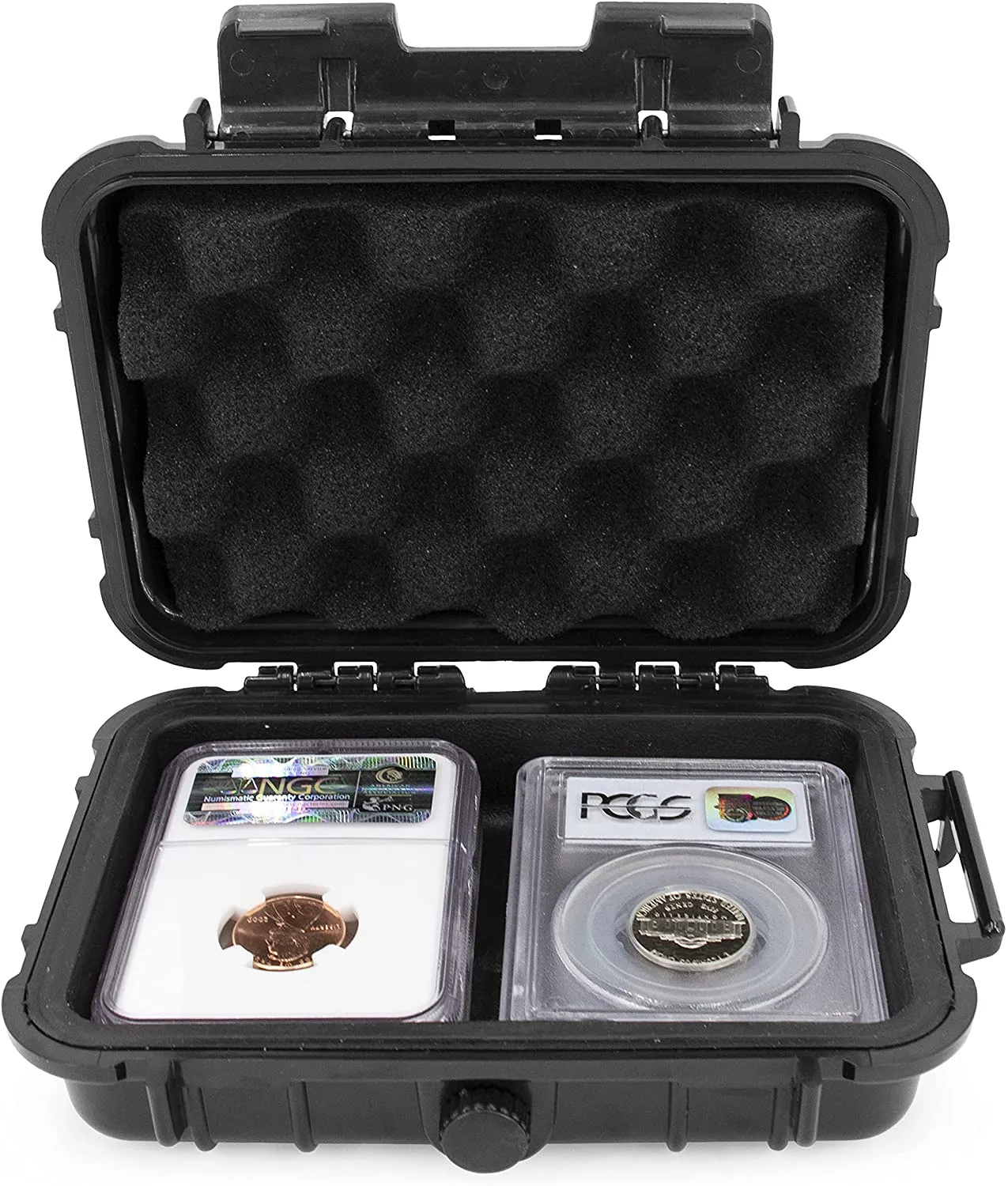 CASEMATIX Graded Coin Case Compatible with 4 PCGS or NGC Coin Slabs, Waterproof Graded Slab Coin Storage Box with Impact Absorbing Foam - Case Only