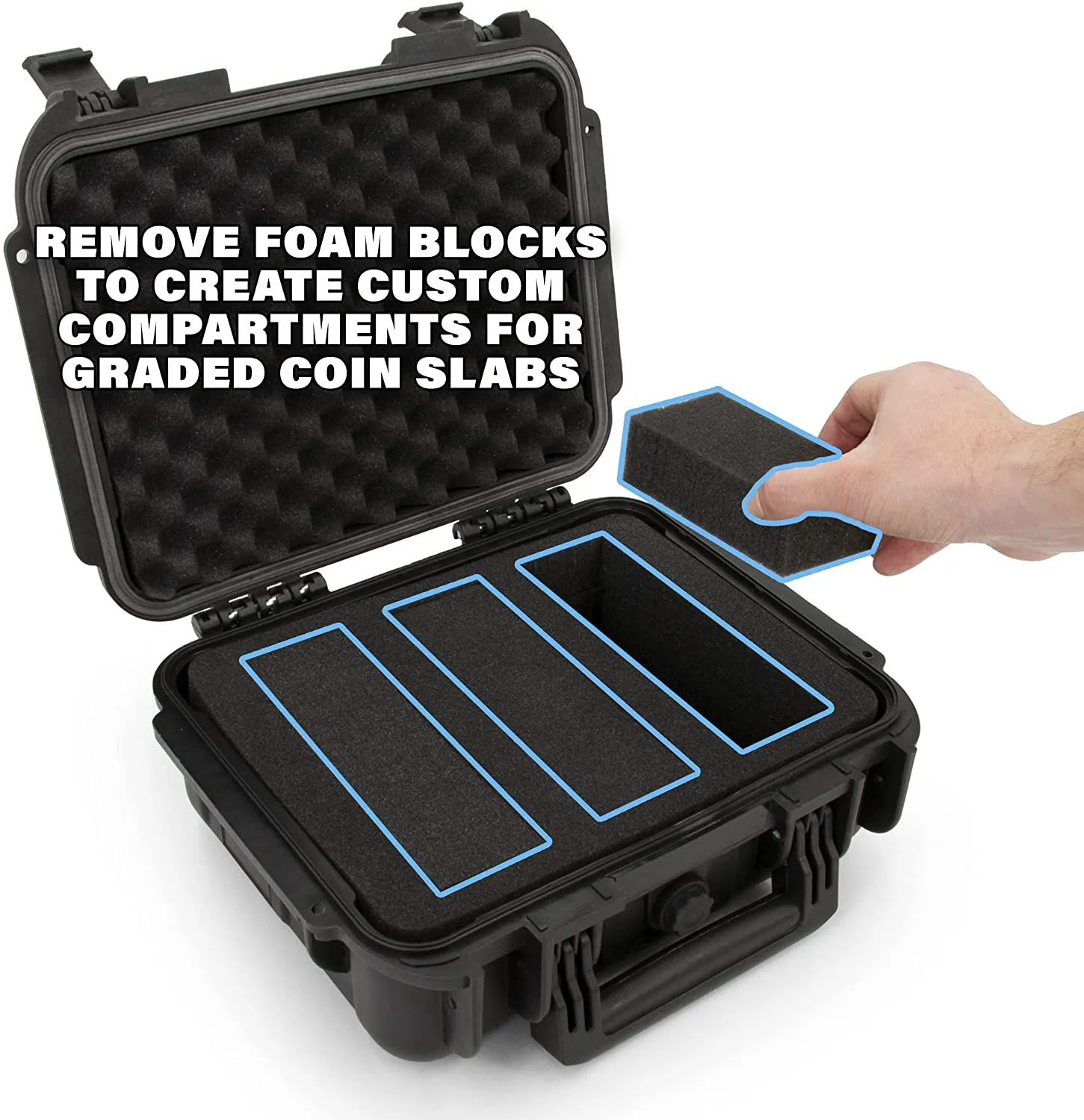 CASEMATIX Graded Coin Case Compatible with 55  PCGS or NGC Coin Slabs, Waterproof Coin Storage Box with Customizable Foam, Includes Padlock