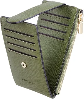 Chelmon Womens Wallet Slim RFID Blocking Bifold Multi Card Case Wallet with Zipper Pocket (Green Army)