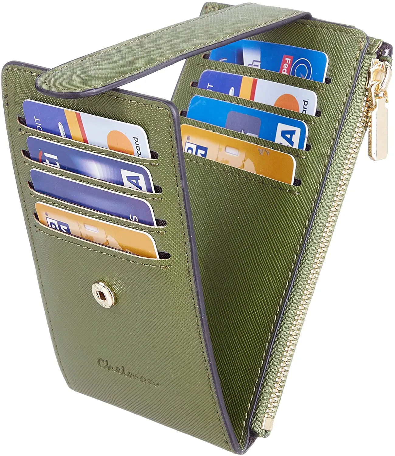 Chelmon Womens Wallet Slim RFID Blocking Bifold Multi Card Case Wallet with Zipper Pocket (Green Army)