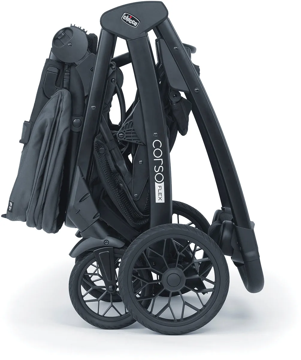 Chicco Corso Flex Sibling Double Stroller Travel System Bundle - Legend / Shadow