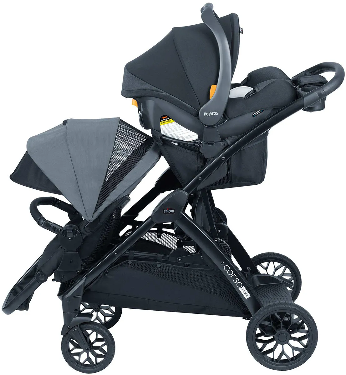 Chicco Corso Flex Sibling Double Stroller Travel System Bundle - Legend / Shadow