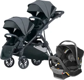 Chicco Corso Flex Sibling Double Stroller Travel System Bundle - Legend / Shadow