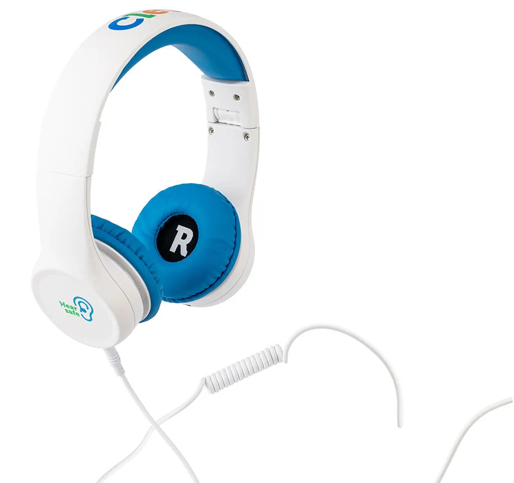 Clevy Kids Headphone - Hearsafe Volume Limiting Children's Headphones - Including Mic and Spiral Cable!