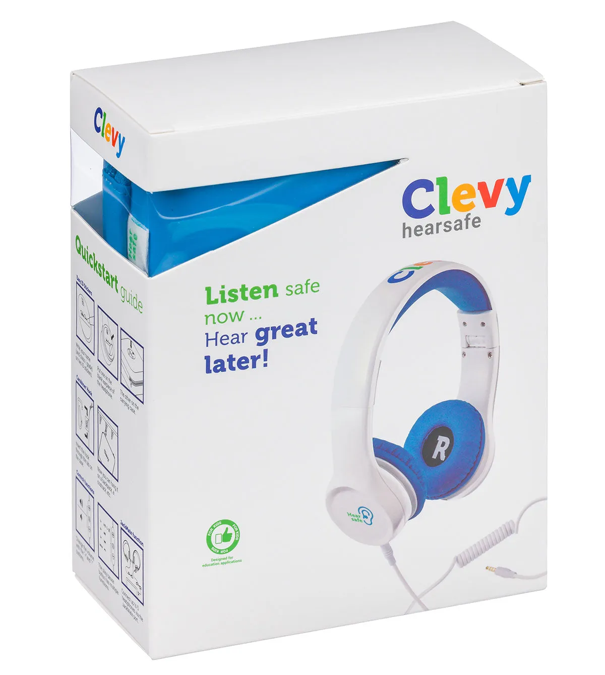 Clevy Kids Headphone - Hearsafe Volume Limiting Children's Headphones - Including Mic and Spiral Cable!