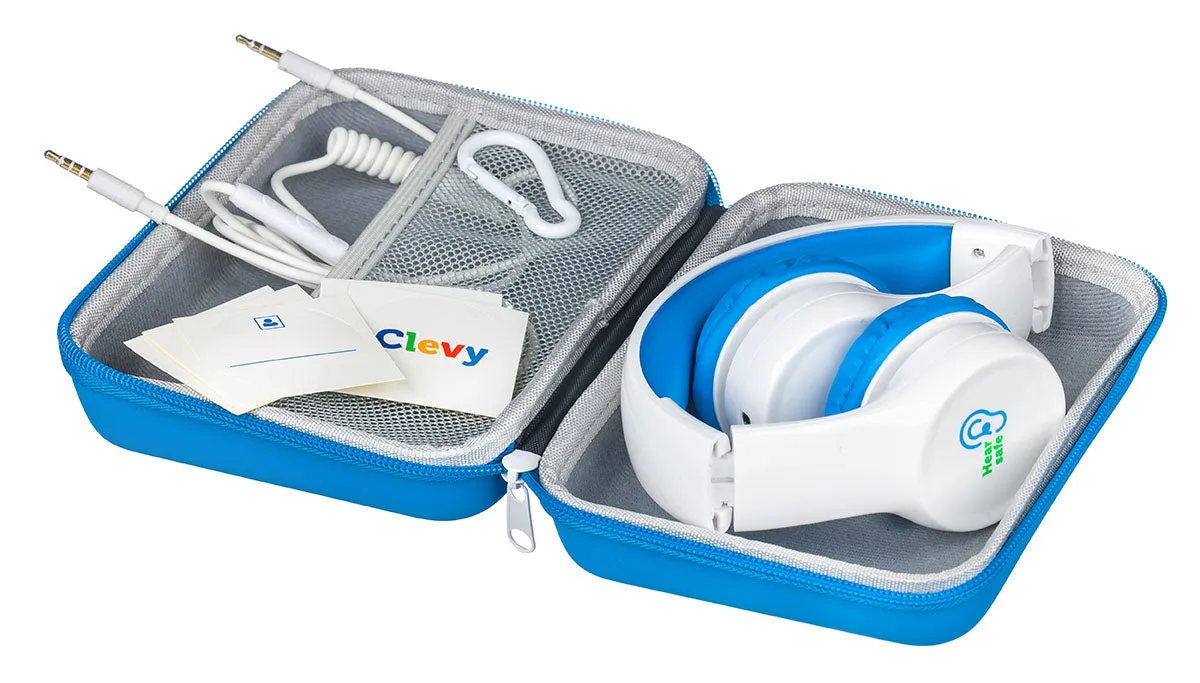 Clevy Kids Headphone - Hearsafe Volume Limiting Children's Headphones - Including Mic and Spiral Cable!