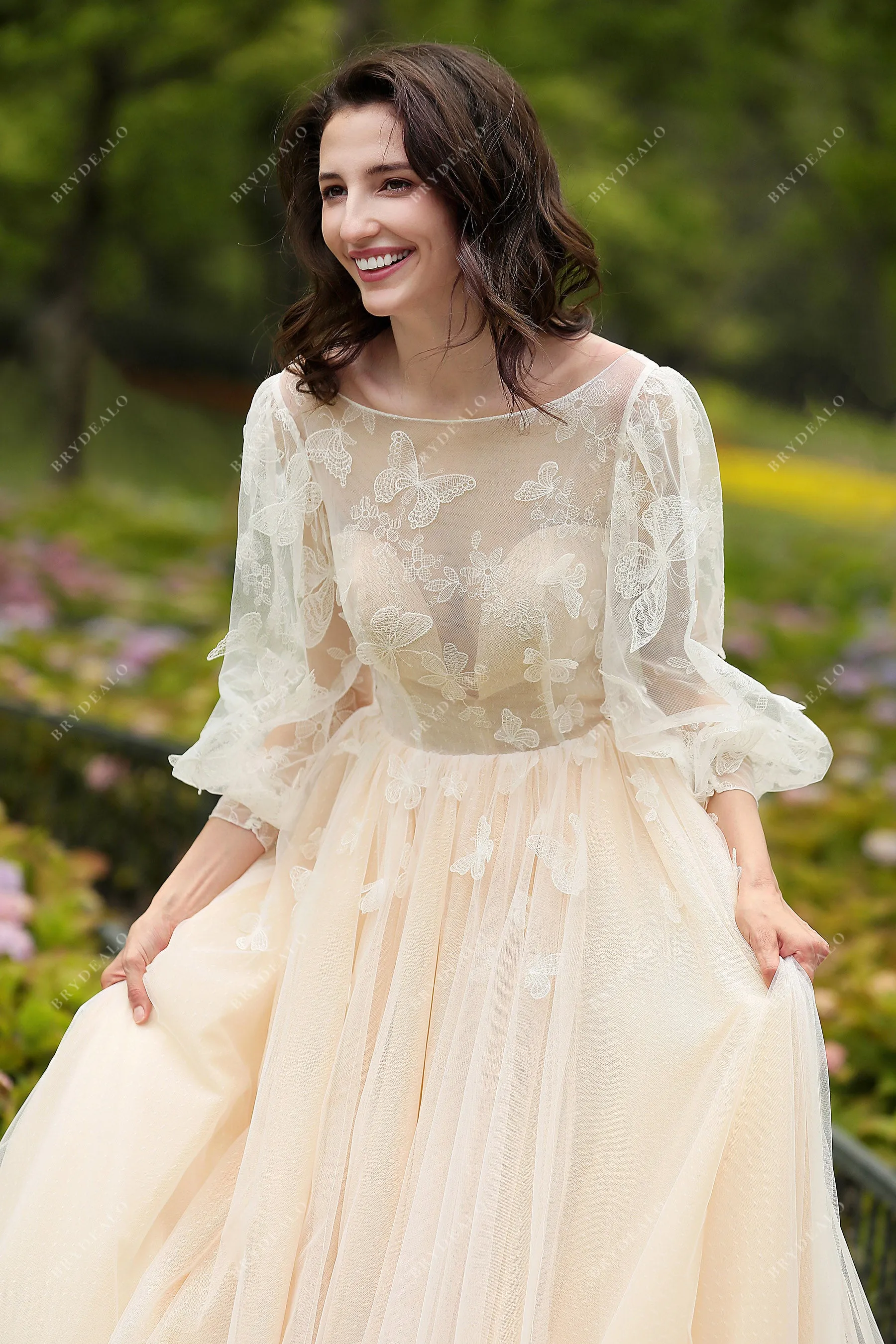 Colored Butterfly Cinderella Wedding Gown