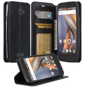 Coolpad Catalyst Wallet Case, Flip Fold[Kickstand] Pu Leather Wallet Case with ID & Credit Card Slots for Catalyst - Black