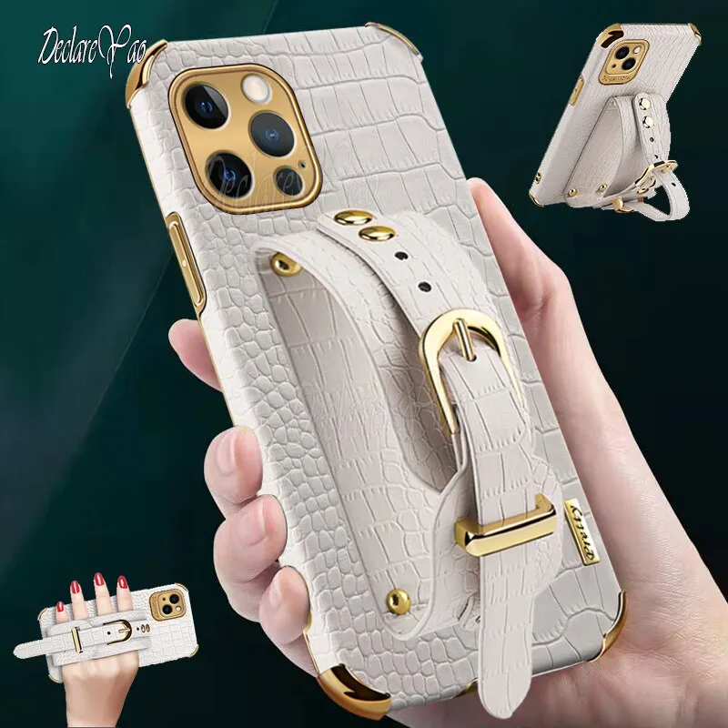 Crocodile Pattern PU Leather Soft Phone Case With Wristband For iPhone