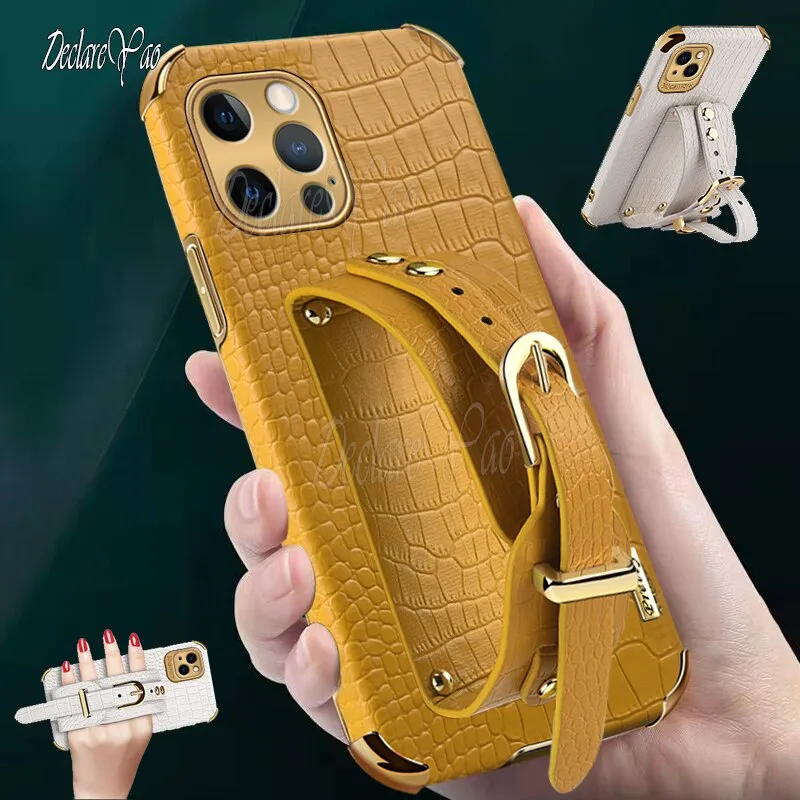 Crocodile Pattern PU Leather Soft Phone Case With Wristband For iPhone