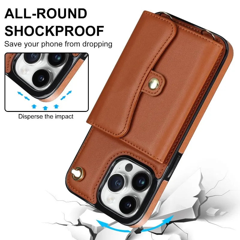 Crossbody Wallet Leather Phone Case With Wrist Strap Lanyard For iPhone