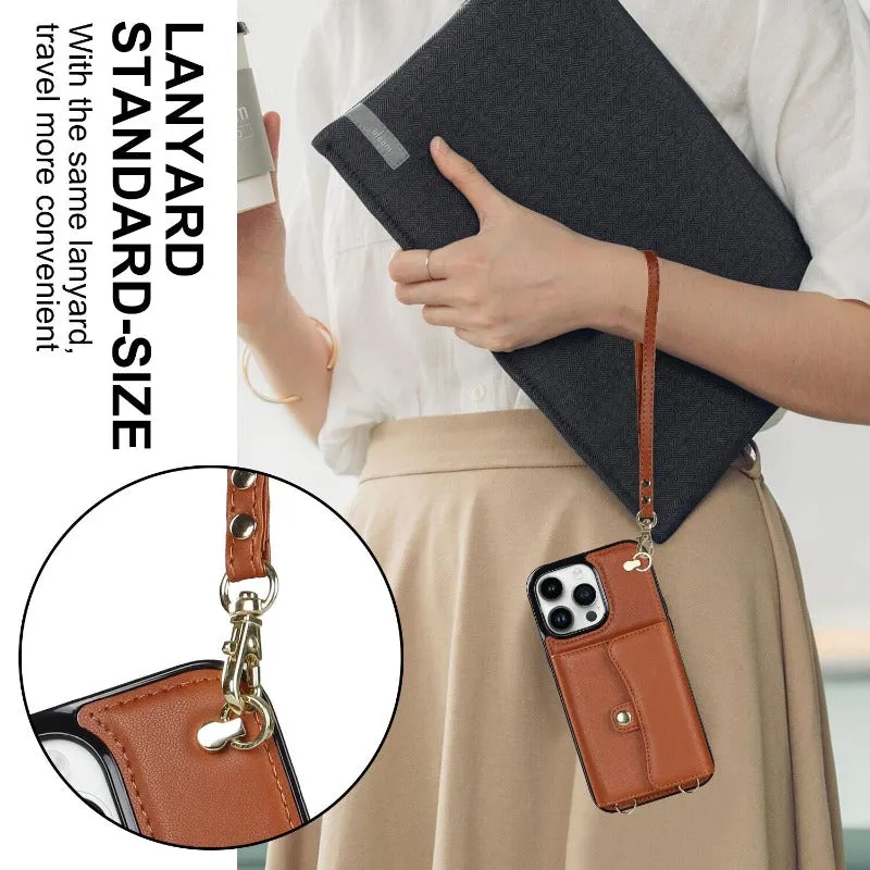 Crossbody Wallet Leather Phone Case With Wrist Strap Lanyard For iPhone